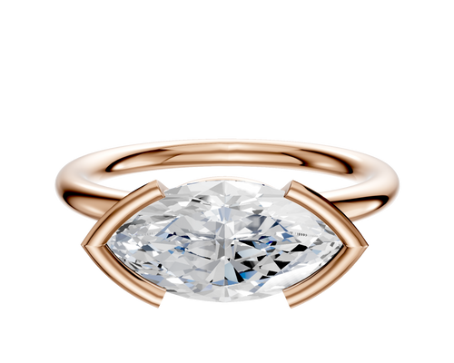 18K Rose Gold Bezel Half Bezel East/West Classic Dome 2.0mm Engagement Ring