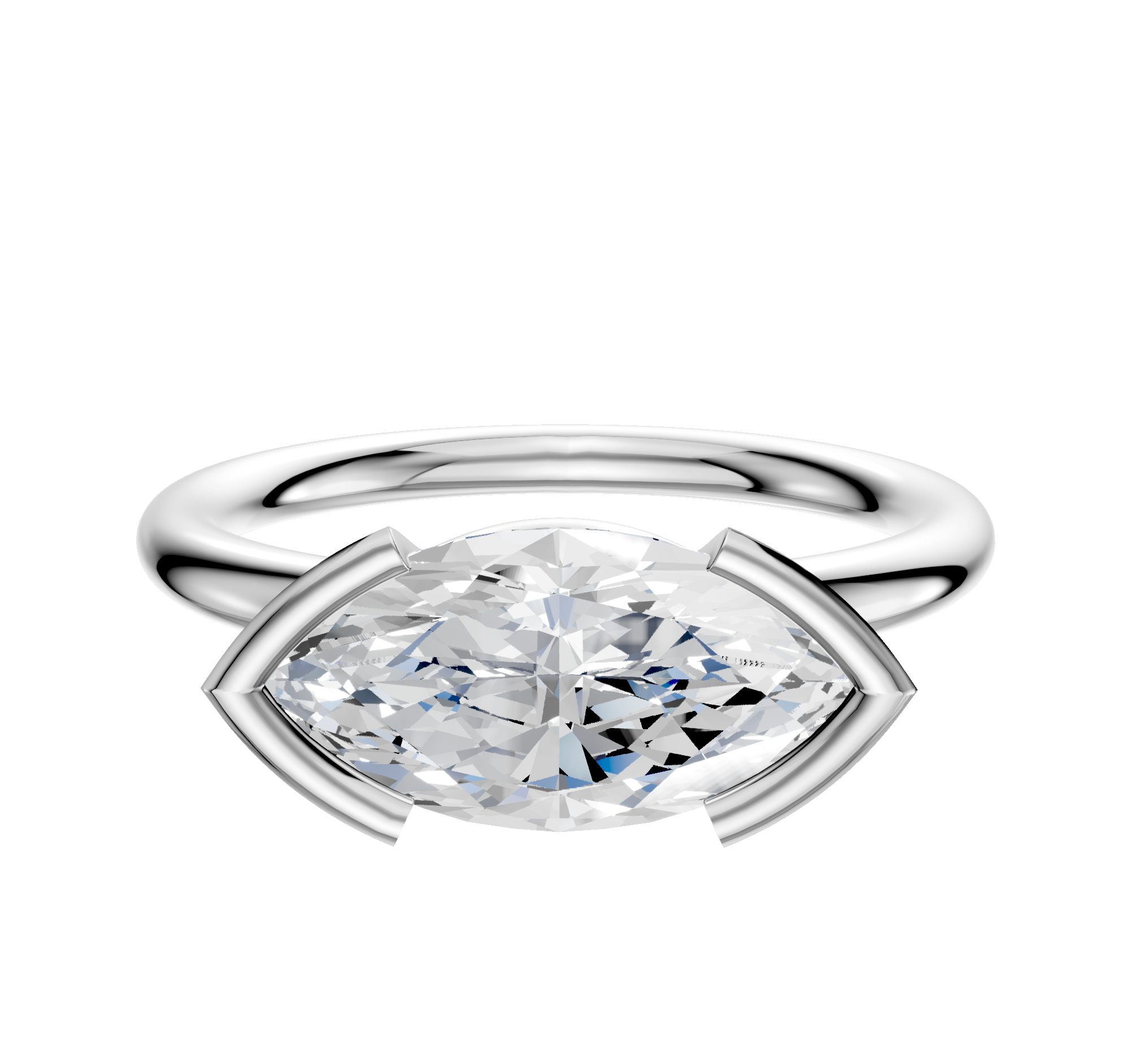A platinum engagement ring featuring a 2.0mm classic dome band with an east/west half bezel setting, displayed against a plain white background.
