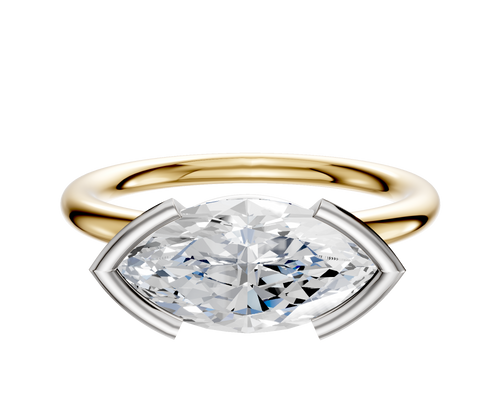 14K Two Tone Bezel Half Bezel East/West Classic Dome 2.0mm Engagement Ring