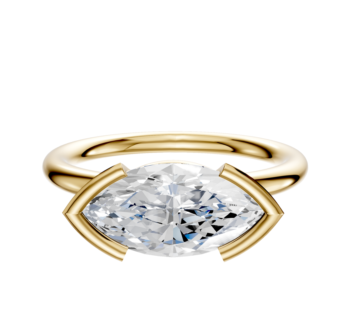 A 14K yellow gold engagement ring with a classic dome design and a 2.0mm east/west half bezel setting, shown against a plain white background.