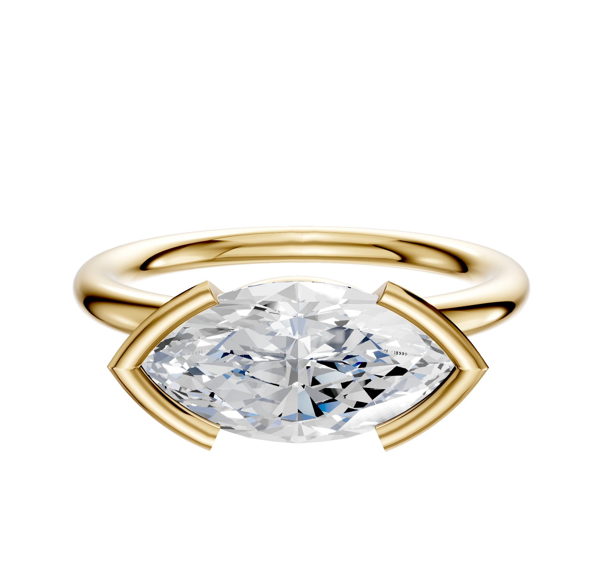A 14K yellow gold engagement ring with a classic dome design and a 2.0mm east/west half bezel setting, shown against a plain white background.