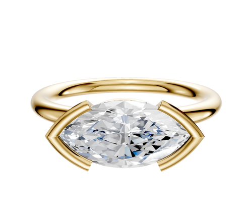 18K Yellow Gold Bezel Half Bezel East/West Classic Dome 2.0mm Engagement Ring