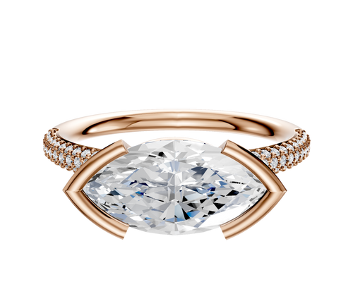 18K Rose Gold Bezel Half Bezel East/West Classic Dome 3-Row-Pave 2.0mm Engagement Ring