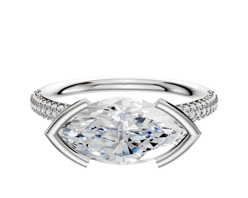 18K Two Tone Bezel Half Bezel East/West Classic Dome 3-Row-Pave 2.0mm Engagement Ring