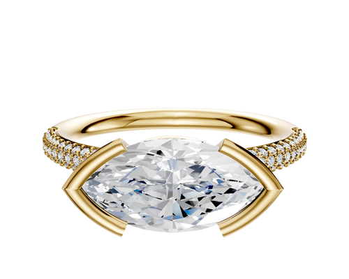 14K Yellow Gold Bezel Half Bezel East/West Classic Dome 3-Row-Pave 2.0mm Engagement Ring