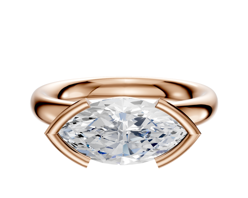 18K Rose Gold Bezel Half Bezel East/West Classic Dome 3.0mm Engagement Ring