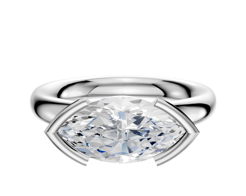 18K White Gold Bezel Half Bezel East/West Classic Dome 3.0mm Engagement Ring