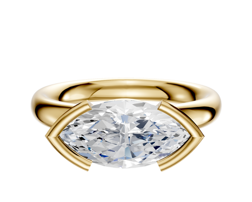 14K Yellow Gold Bezel Half Bezel East/West Classic Dome 3.0mm Engagement Ring