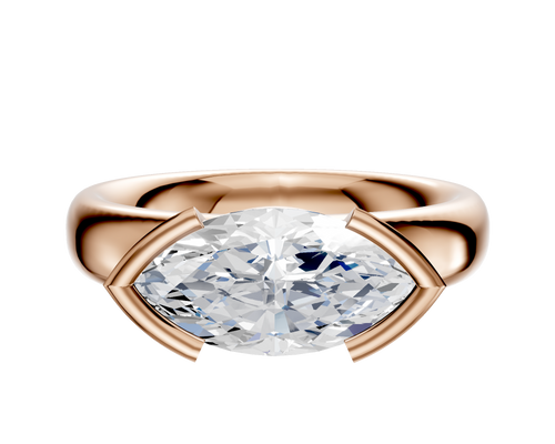 18K Rose Gold Bezel Half Bezel East/West Classic Dome 4.0mm Engagement Ring
