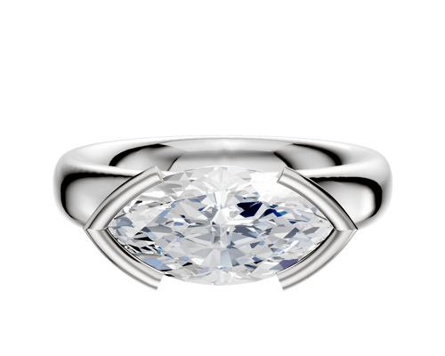 18K White Gold Bezel Half Bezel East/West Classic Dome 4.0mm Engagement Ring