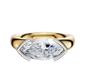 The 14K Two Tone Bezel Half Bezel East/West Classic Dome 4.0mm Engagement Ring features a large oval clear gemstone in the center, secured by two silver prongs on each side, displayed against a plain white background.
