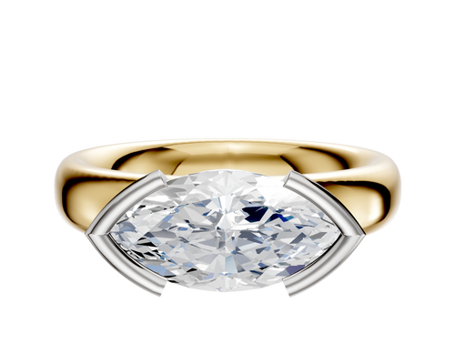 18K Two Tone Bezel Half Bezel East/West Classic Dome 4.0mm Engagement Ring