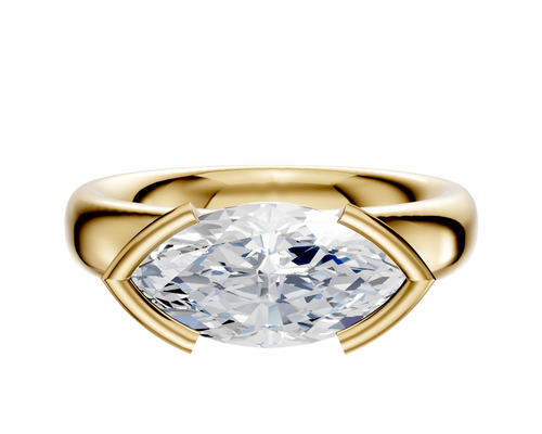 14K Yellow Gold Bezel Half Bezel East/West Classic Dome 4.0mm Engagement Ring