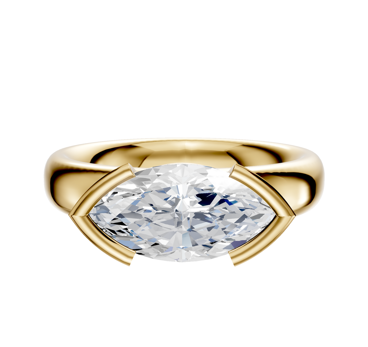 A 14K yellow gold East/West Classic Dome engagement ring with a 4.0mm half-bezel setting, shown against a plain white background.