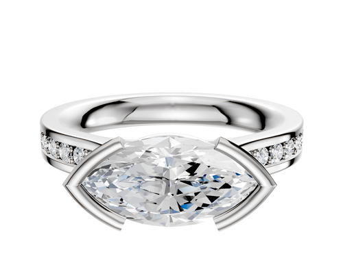 Platinum Bezel Half Bezel East/West Cathedral Flat 1-Row-Pave 2.5mm Engagement Ring