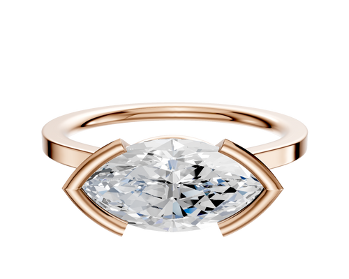 14K Rose Gold Bezel Half Bezel East/West Cathedral Flat 1.5mm Engagement Ring