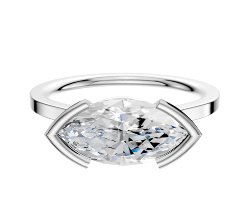 18K White Gold Bezel Half Bezel East/West Cathedral Flat 1.5mm Engagement Ring