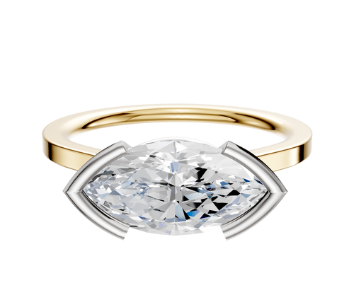 14K Two Tone Bezel Half Bezel East/West Cathedral Flat 1.5mm Engagement Ring