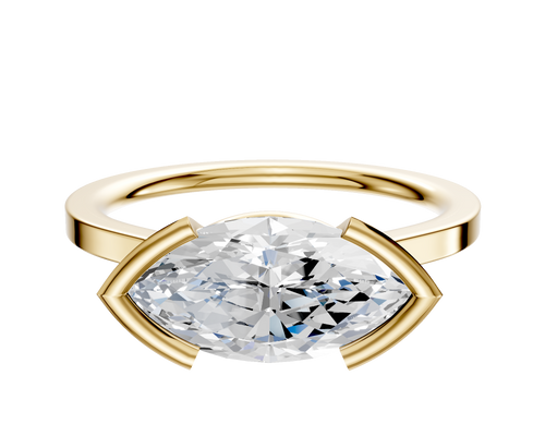 14K Yellow Gold Bezel Half Bezel East/West Cathedral Flat 1.5mm Engagement Ring