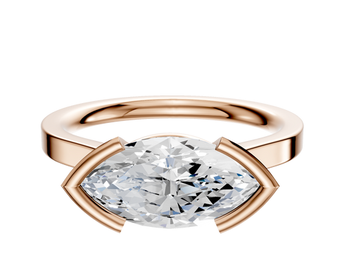 18K Rose Gold Bezel Half Bezel East/West Cathedral Flat 2.0mm Engagement Ring