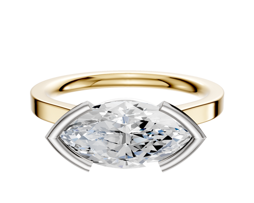 14K Two Tone Bezel Half Bezel East/West Cathedral Flat 2.0mm Engagement Ring