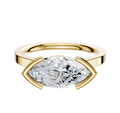 The 14K Yellow Gold Bezel Half Bezel East/West Cathedral Flat 2.0mm Engagement Ring features a horizontally set marquise diamond in a unique open-prong setting, shown against a plain white background.