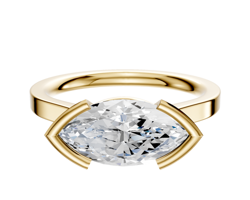 18K Yellow Gold Bezel Half Bezel East/West Cathedral Flat 2.0mm Engagement Ring