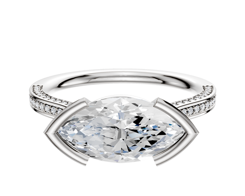 18K White Gold Bezel Half Bezel East/West Cathedral Flat 3-Row-Pave 2.0mm Engagement Ring