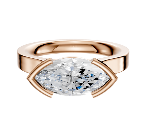18K Rose Gold Bezel Half Bezel East/West Cathedral Flat 3.0mm Engagement Ring