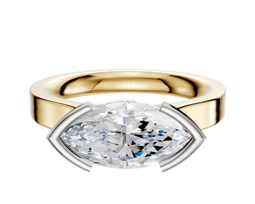 14K Two Tone Bezel Half Bezel East/West Cathedral Flat 3.0mm Engagement Ring