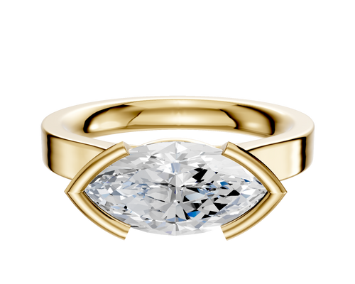 18K Yellow Gold Bezel Half Bezel East/West Cathedral Flat 3.0mm Engagement Ring