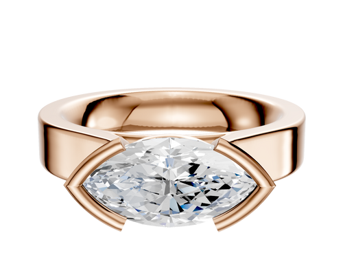 14K Rose Gold Bezel Half Bezel East/West Cathedral Flat 4.0mm Engagement Ring