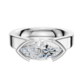A 14K White Gold Bezel Half Bezel East/West Cathedral Flat 4.0mm Engagement Ring with a thick band and horizontally set marquise-cut diamond in a modern bezel setting, shown against a plain white background.