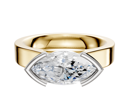 14K Two Tone Bezel Half Bezel East/West Cathedral Flat 4.0mm Engagement Ring