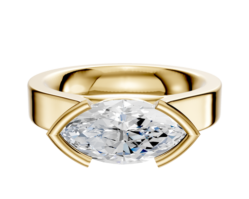 14K Yellow Gold Bezel Half Bezel East/West Cathedral Flat 4.0mm Engagement Ring