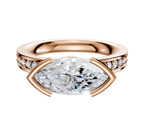 18K Rose Gold Bezel Half Bezel East/West Classic Flat 1-Row-Pave 2.5mm Engagement Ring