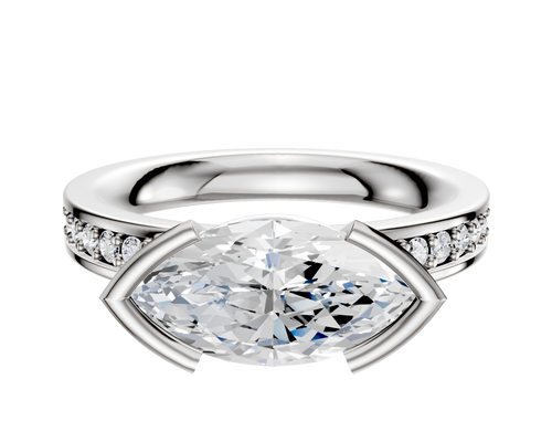 14K White Gold Bezel Half Bezel East/West Classic Flat 1-Row-Pave 2.5mm Engagement Ring