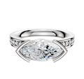 The 18K Two Tone Bezel Half Bezel East/West Classic Flat 1-Row-Pave 2.5mm Engagement Ring features a modern, elegant design with sparkling pave-set diamonds along the band, showcased against a plain white background.