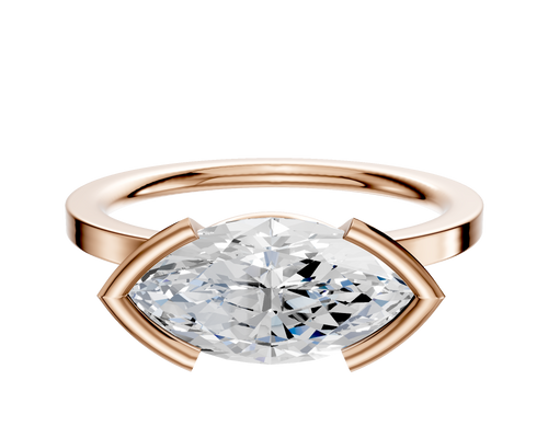 14K Rose Gold Bezel Half Bezel East/West Classic Flat 1.5mm Engagement Ring