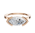The 14K Rose Gold Bezel Half Bezel East/West Classic Flat 1.5mm Engagement Ring features a large marquise-cut diamond set horizontally with two curved prongs on each side, displayed against a plain white background.