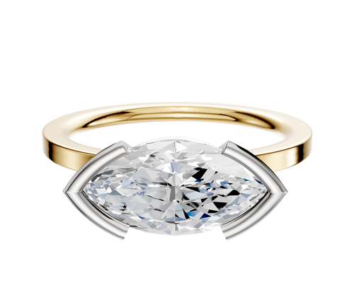 18K Two Tone Bezel Half Bezel East/West Classic Flat 1.5mm Engagement Ring
