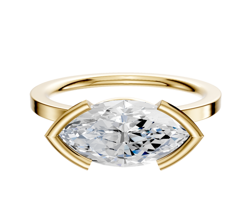 18K Yellow Gold Bezel Half Bezel East/West Classic Flat 1.5mm Engagement Ring