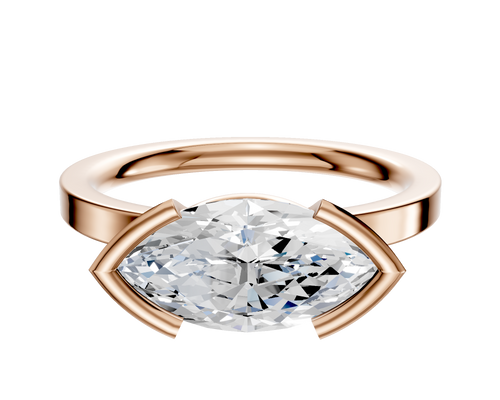 18K Rose Gold Bezel Half Bezel East/West Classic Flat 2.0mm Engagement Ring