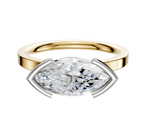 14K Two Tone Bezel Half Bezel East/West Classic Flat 2.0mm Engagement Ring