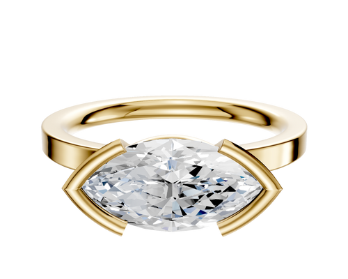 14K Yellow Gold Bezel Half Bezel East/West Classic Flat 2.0mm Engagement Ring
