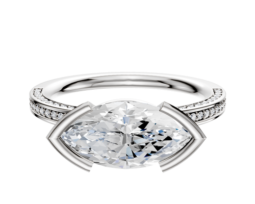 14K Two Tone Bezel Half Bezel East/West Classic Flat 3-Row-Pave 2.0mm Engagement Ring