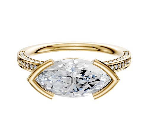 18K Yellow Gold Bezel Half Bezel East/West Classic Flat 3-Row-Pave 2.0mm Engagement Ring