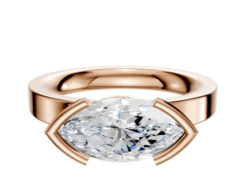 18K Rose Gold Bezel Half Bezel East/West Classic Flat 3.0mm Engagement Ring