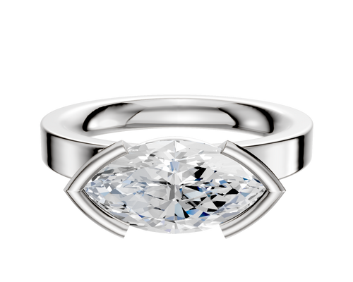 14K White Gold Bezel Half Bezel East/West Classic Flat 3.0mm Engagement Ring