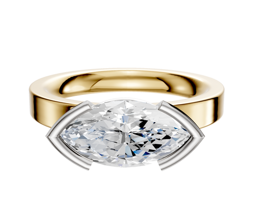 14K Two Tone Bezel Half Bezel East/West Classic Flat 3.0mm Engagement Ring